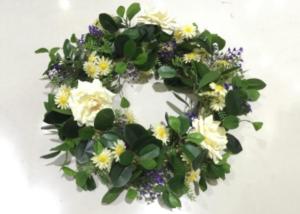 Wholesale 55cm White Rose Artificial Wreath With Daisy Green Leaves from china suppliers