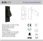 IP20 adjustable bedside wall light usb LED reading wall light/indoor led