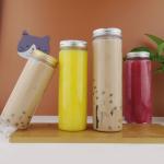 Beverage Round Plastic Pet Boba Juice Bottles Transparent 450ml With Aluminum