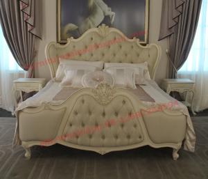Wholesale Exquisite Fabric Padding Headboard with Solid Wood Bed in Ivory White Painting from china suppliers
