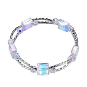 Wholesale 2.6in 0.38oz Square Crystal Bracelet 3 Layer Synthetic Slider Silver Bracelet from china suppliers