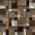 3D red silver square tile glass mix metal mosaic brush finished