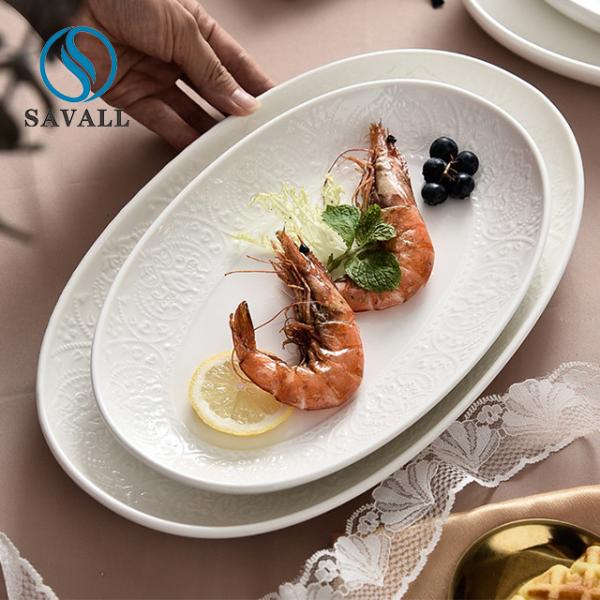 10" Cream White Porcelain Appetizer Plates Shabby Chic Savall Porcelain Oval