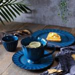 Blue Decor Embossed Colored Porcelain Dinnerware Odorless Ceramic Dish Set
