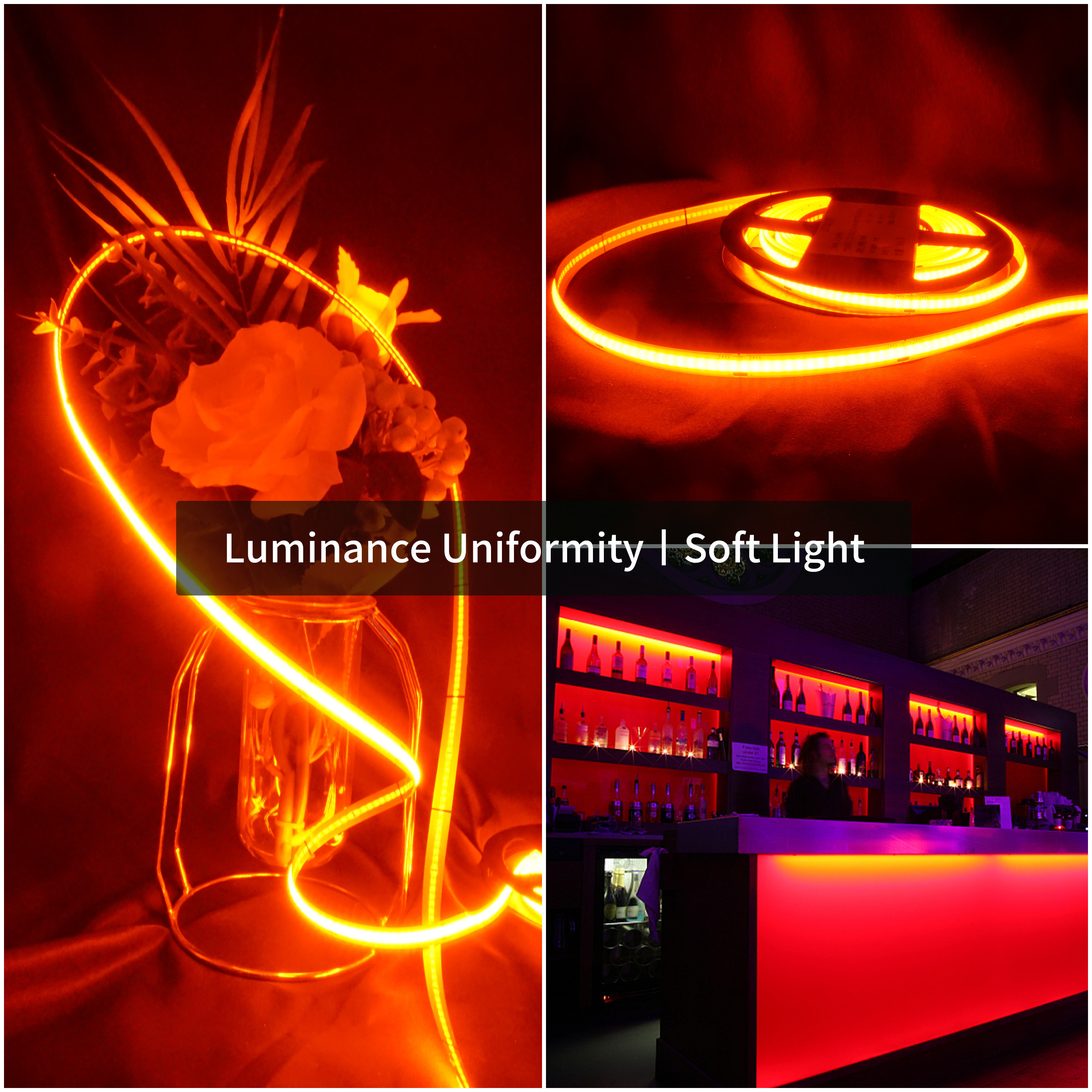 DC24V COB LED Strip Light COB LED Strip Lights 8mm Width Amber Color LED Strip