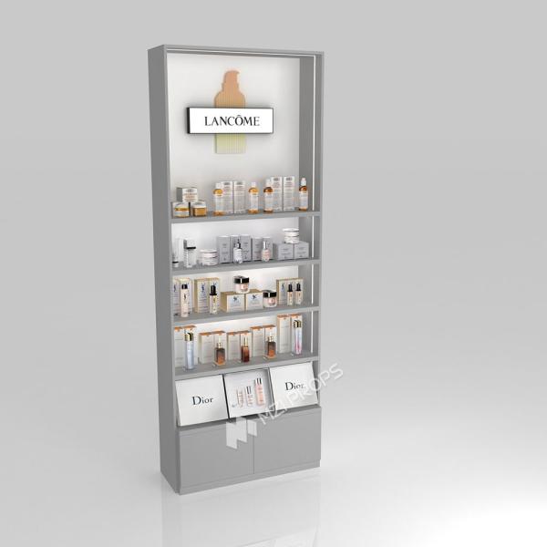 Cosmetic Shop Decoration Grey Wooden Skincare Cabinet With Light Box For Branded