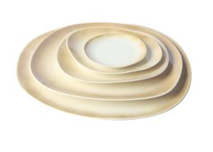 Wholesale 20CM Beige Porcelain Dinner Plates , Organic Shaped Stoneware Dessert Plates from china suppliers