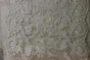 China 58cm Bridal Lace Fabrics , PET White Sequin Lace Fabric Scalloped Edge on sale