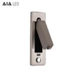Modern brushed nickel USB reading wall lamp flexible 3W led bed wall light led