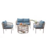 Outdoor Conversation Bistro Set, Courtyard Balcony Hollow Weaving Open Wicker