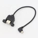 Custom Screw Locking 90 Degree Angle Micro B Male USB 2.0 Type B Female Panel