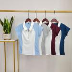 Stitching Contrast Color Horse Riding Polo T Shirts Short Sleeve Base Layer