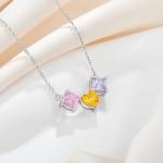 YASVITTI 925 Sterling Silver Multicolored Heart-Shaped Zirconia Pendant Necklace