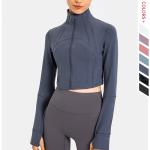 Zipper Closure Women Yoga Jacket Stretchy Cropped Workout Jacket