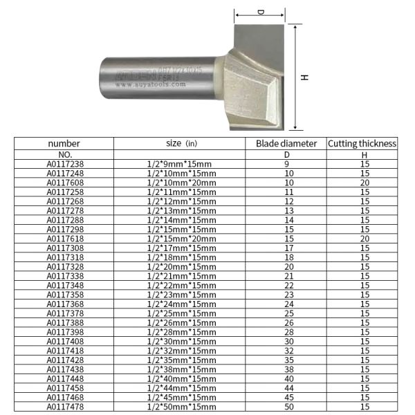Arden CNC Router Wood Bit Tools Flat Bottom Milling Cutter 30mm 2 Flute Cleaning Bottom Bit Wood Woodworking Straight Bit