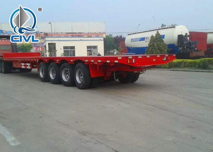 4 Axles Flatbed Manual Semi Trailer Trucks with Four Double Air Chamber