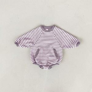 China Baby Double Pocket Striped French Terry Newborn Bubble Romper on sale