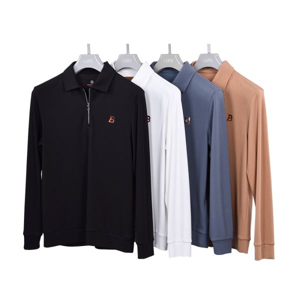 Embroidery Plain Work Golf Unisex Polo Shirts with Stand Collar Long Sleeve