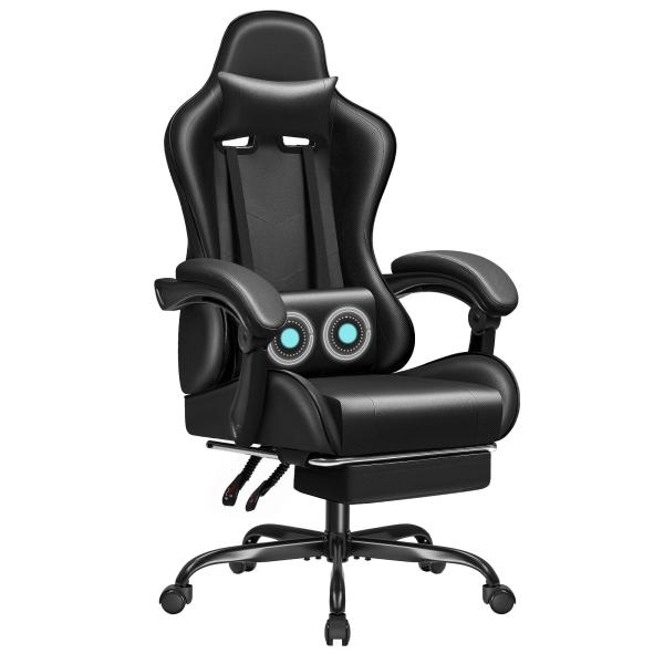 Synthetic Leather Racing Gaming Chair with Massage Lumbar Support and 360 Swivel