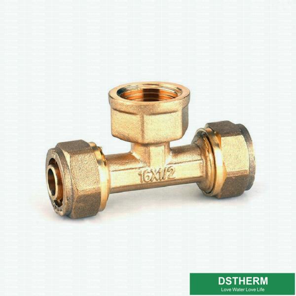 Female Threaded Tee Pex Fittings Brass Color Screw Fittings Customized Designs
