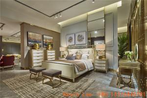 Wholesale Light luxury bedroom furniture by Stainless steel decoration King Bed with Upholstered headboard and Beck Nightstand from china suppliers