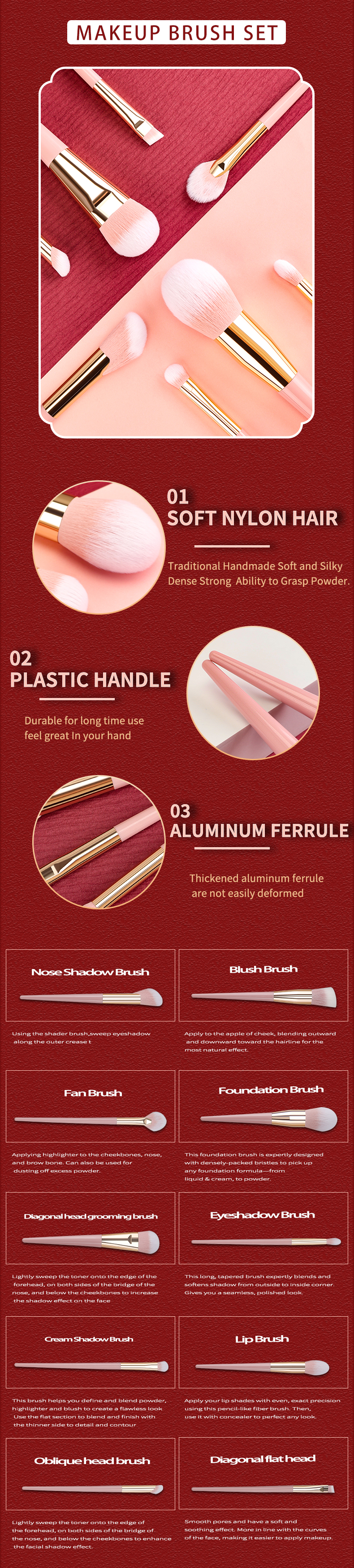 Shenzhen Factory Professional Custom Logo 100% Synthetic Hair Vegan Face Eye Makeup Brush Set