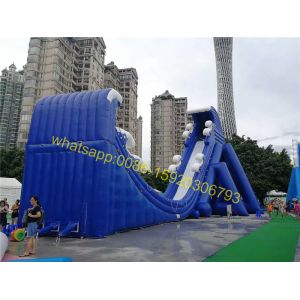 moon shape giant inflatable blue slide