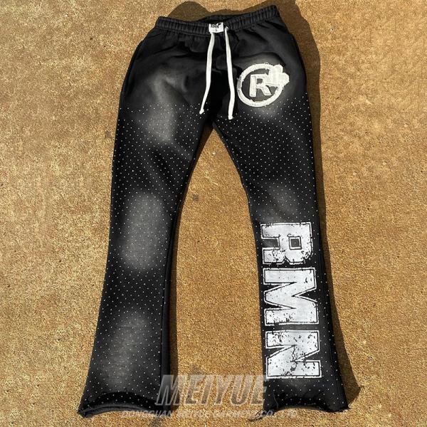 Custom Acid Stone Wash Applique Distressed Embroidered Vintage Track Sweat Pant