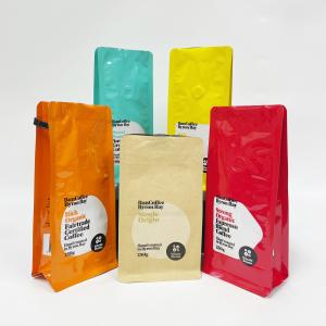 Wholesale Flat Bottom Coffee Stand Up Pouch Glossy Finish Food Grade With Valve 250g from china suppliers