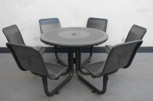 China Commercial Metal Picnic Table And Chair Set Round Shape Weather Resistant on sale