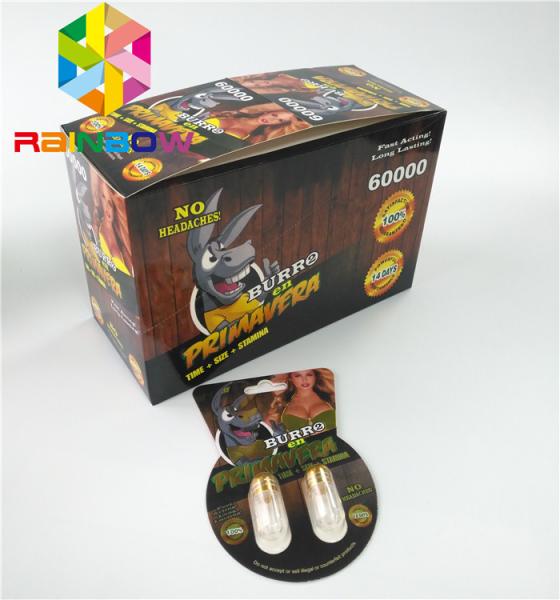 Glossy Blister Card Packaging Custom Sex Enhancement Pills Burro2 60000 Paper