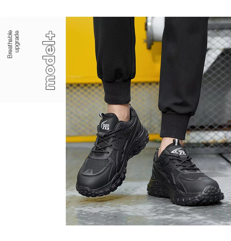 Anti-smashing Steel Toe Work Shoes With Kevlar Mid Sole And Breathable PU Flying Knit Upper