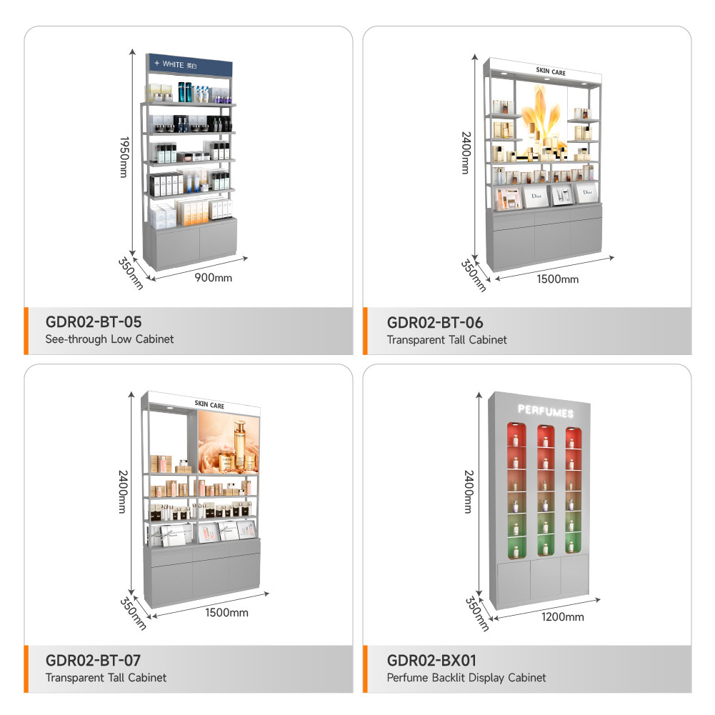 Perfume Shop Fitting Simple And Stylish Skincare Back Cabinet For Branded Store Shelf And Luxury Display Showcase