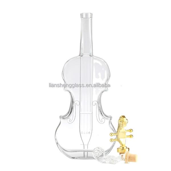 350ml 500ml 750ml 1000ml Guitar Shape Glass Bottles With Gold Lid For Whiskey