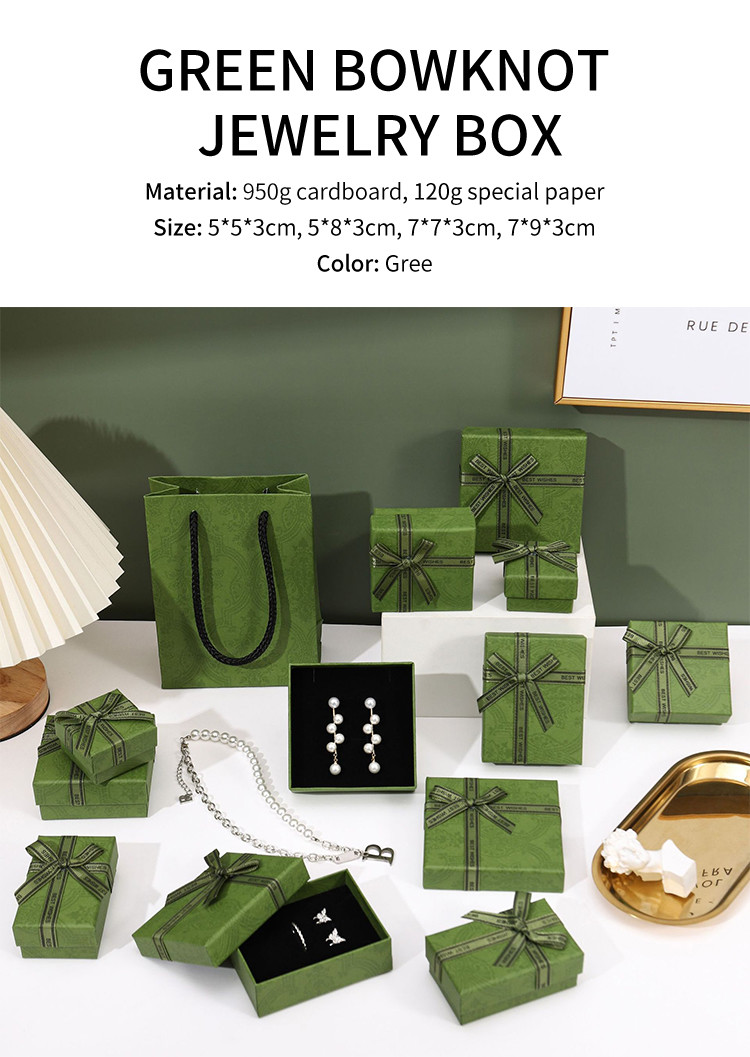 Luxury Green Jewelry Drawer Box Lid And Base Type For Necklace Bracelet Earrings Ring
