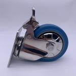 5 Inch Locking Caster Wheels Blue TPR Rubber Tread