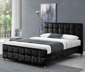 Wholesale Plywood Upholstered Fabric Beds With Cube Shape Headboard / Footboard from china suppliers