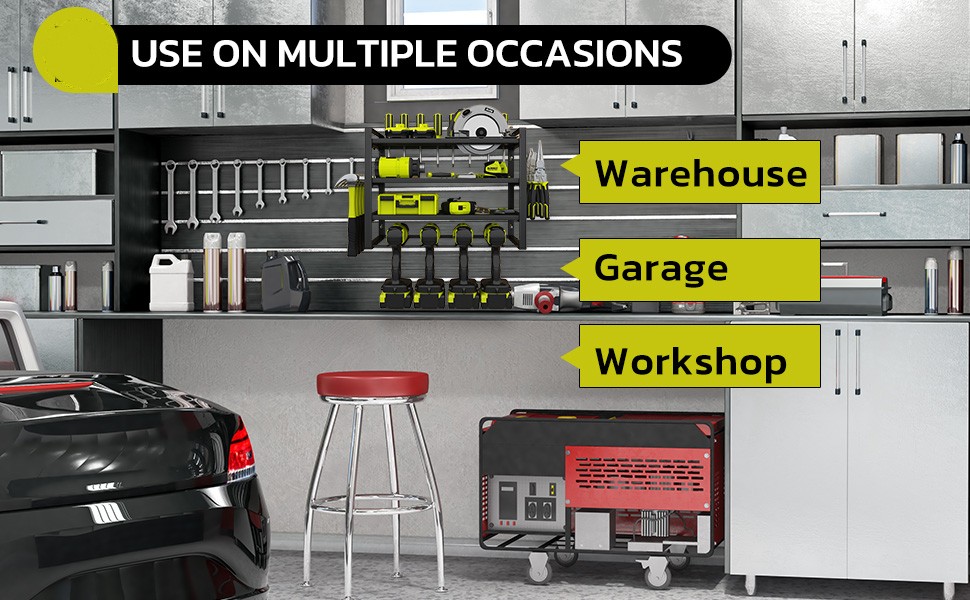 Organized Pegboard Power Tool Holder 8 Drill Wall Mount 4 Layer Heavy Duty Storage Rack