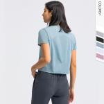 Loose Fit Yoga Short Sleeve Crew Neck T Shirts Breathable Gym Fitness Top