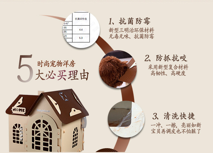 Summer Pet 022 Removable Deluxe Bungalow Villa, Teddy Dog Breathable Dog House Wholesale Color: Pink, White Red, Rice