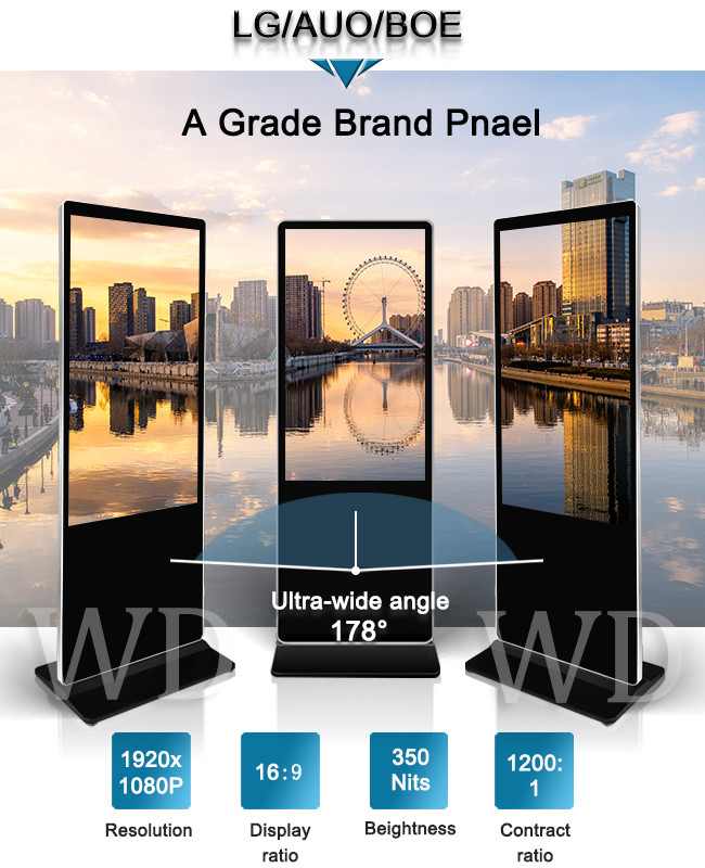 CE Approval 49" AC240V Floor Standing Digital Signage For Marketing