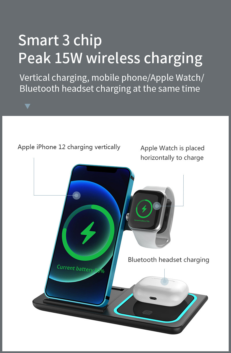 3 In 1 Can Foldable Fast Wireless Charger Customized Logo For Phone Earphone IWatch