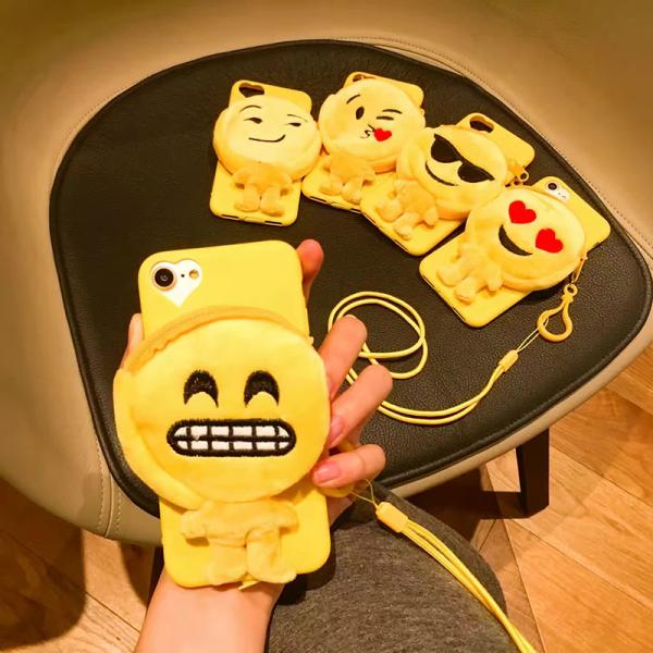 Soft TPU Little Yellow Man Expression Pack Coin Earphone Purse Cell Phone Case Bracket For iPhone 7 6s Plus