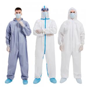 China Waterproof Cleanroom Disposable Working Coverall Blue Stripe Chemical Protective on sale