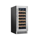 60-Bottle Black Freestanding Electric Wine Cooler With Glass Doors And Wood