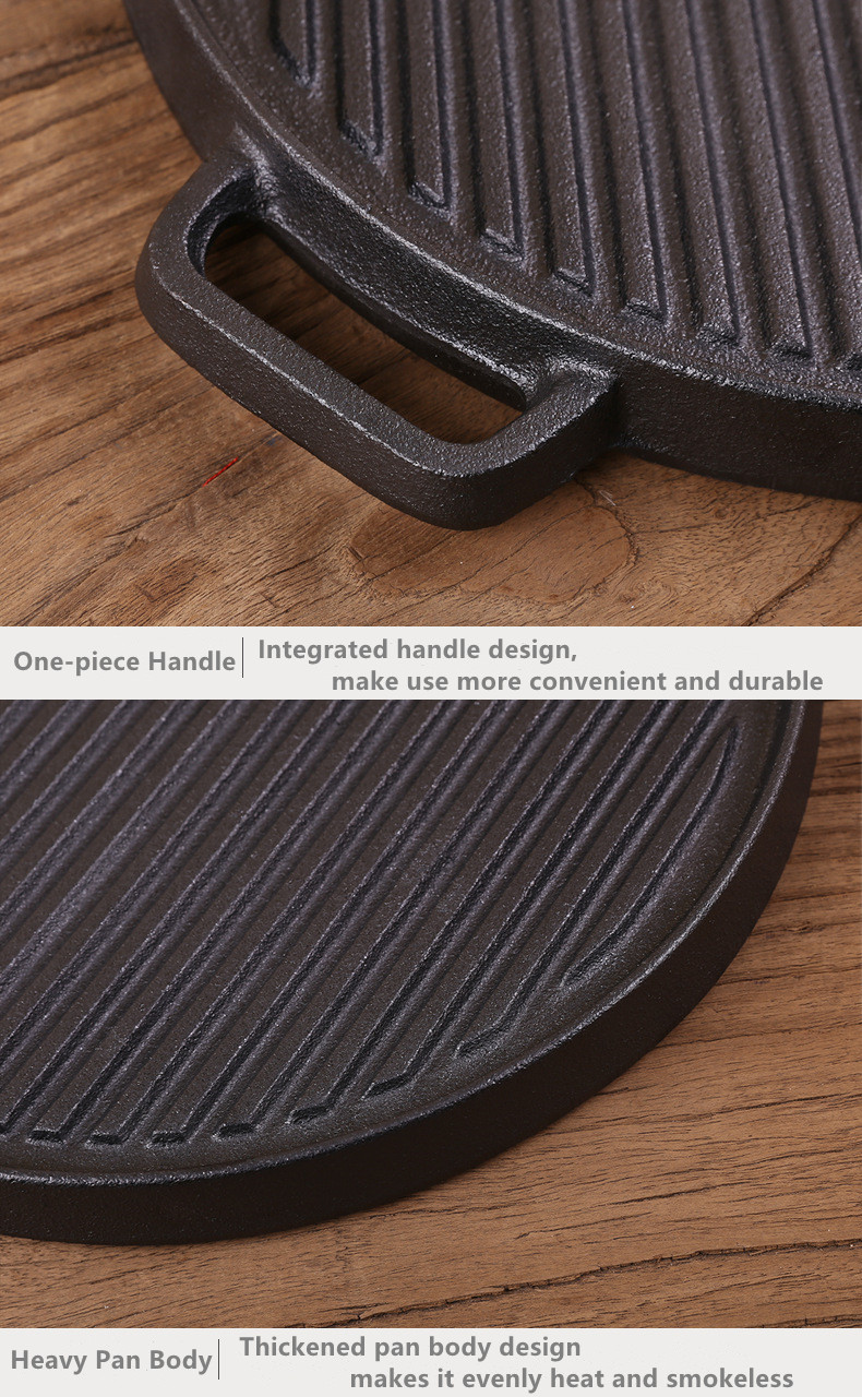 Cast Iron Flat Fry Stovetop Grill Pan Reversible Roasting Non Stick BBQ Grill Griddle Pan
