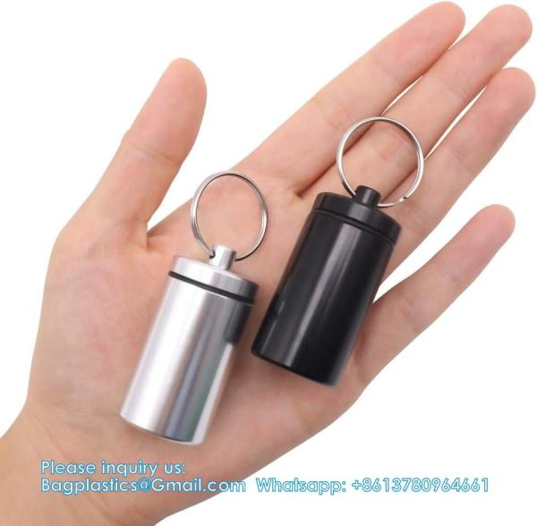 Keychain Pill Holder (5 Pack), Aluminum Waterproof Portable Small Travel