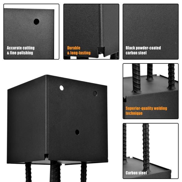 4x4 Post Base Holder Ground Spike Use for Concrete Deck - Post Anchor Brackets Metal Black Powder Coated 4 Inches x 4 Inches (Inner Dia 3.5x3.5) 4