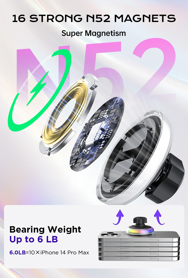 15W Fast Charging Magnetic Car Mount With Silent Cooling Fan And Starry Sky Light For Automotive