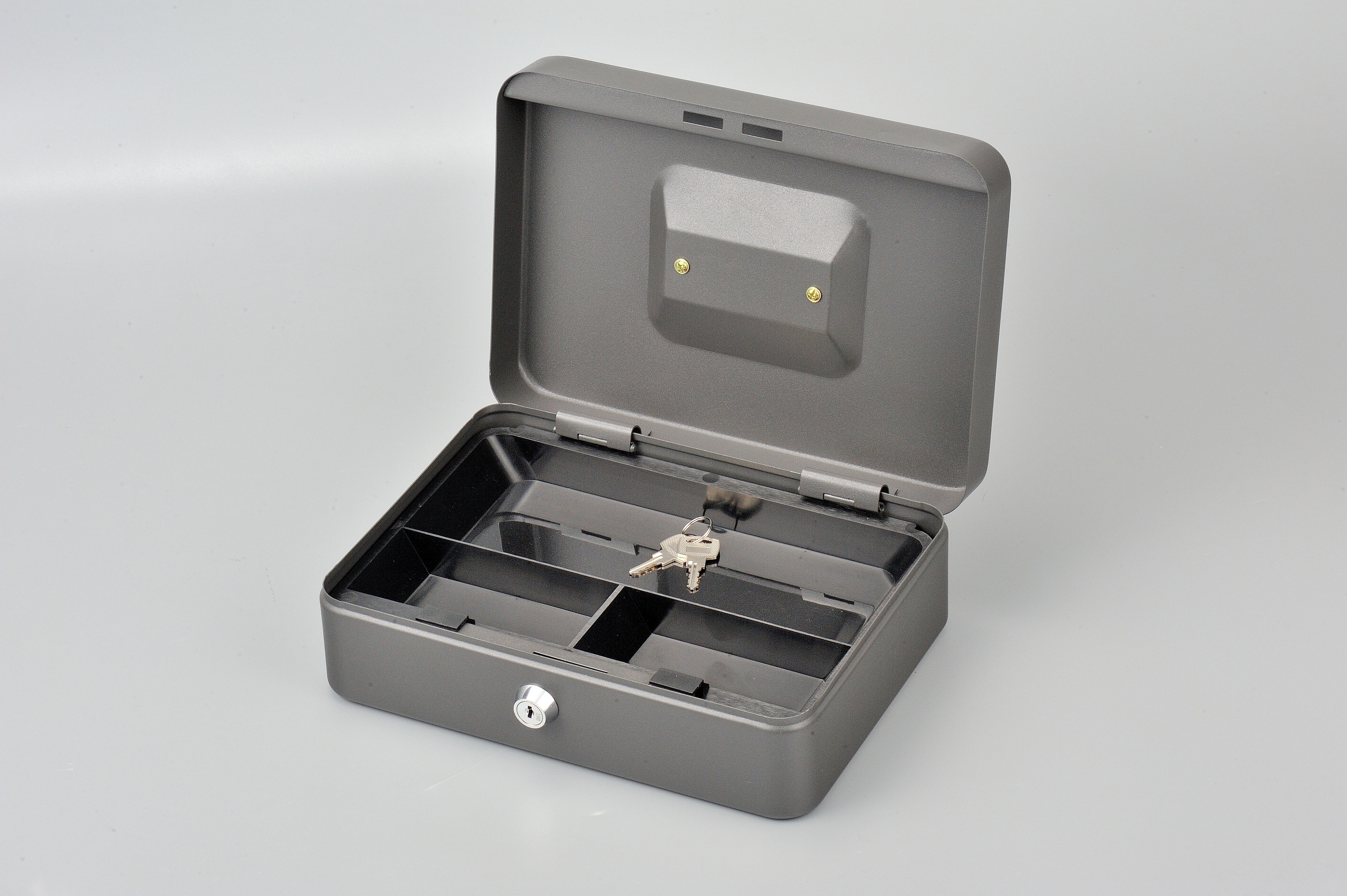 Wear Resistant Metal Cash Box With Lock Coin Storage Money Safe 3 Compartments
